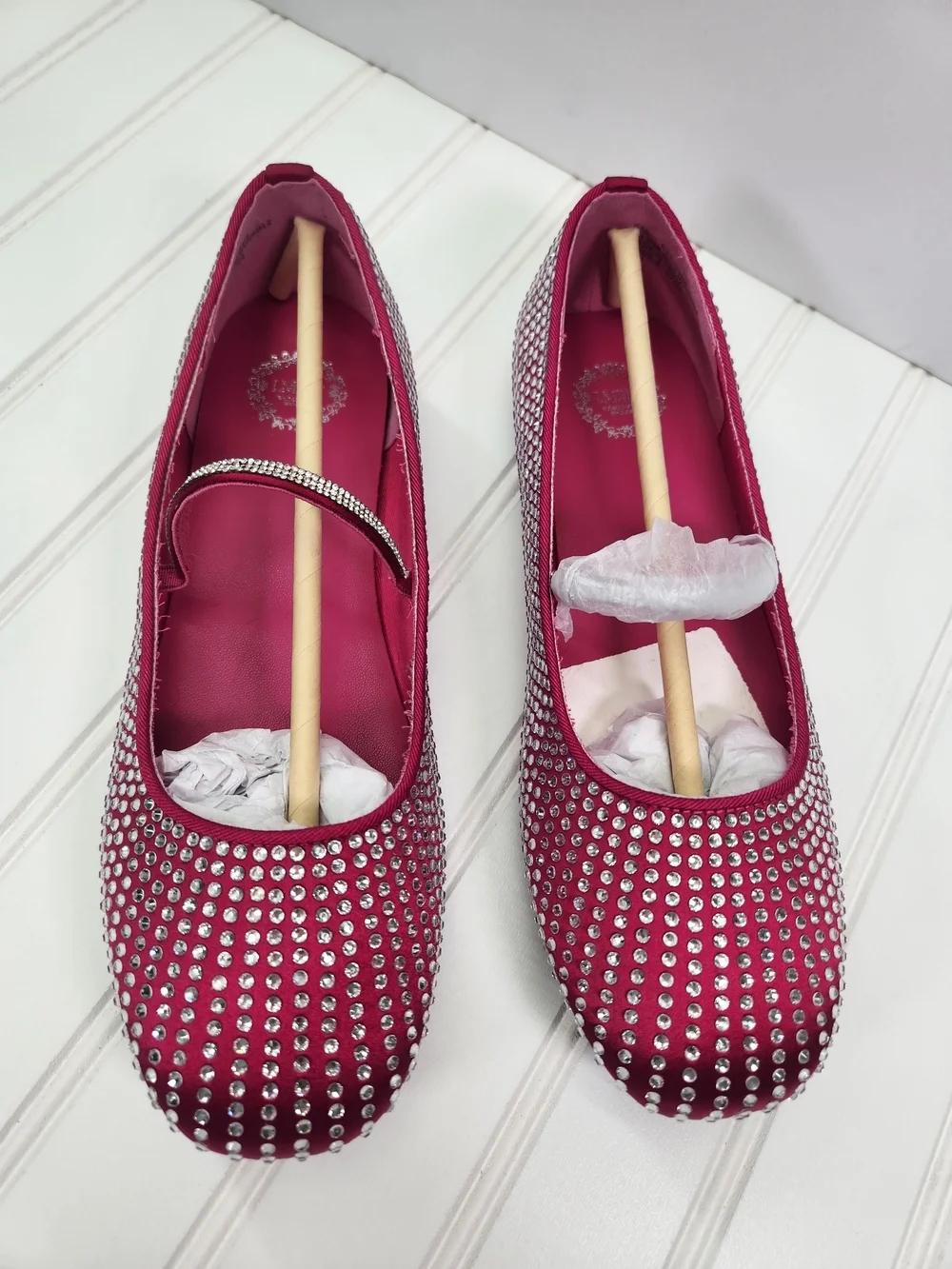Miller Mercedes Rhinestone- Embellished Big Girl's Ballet Flats In Fuchsi Size 5